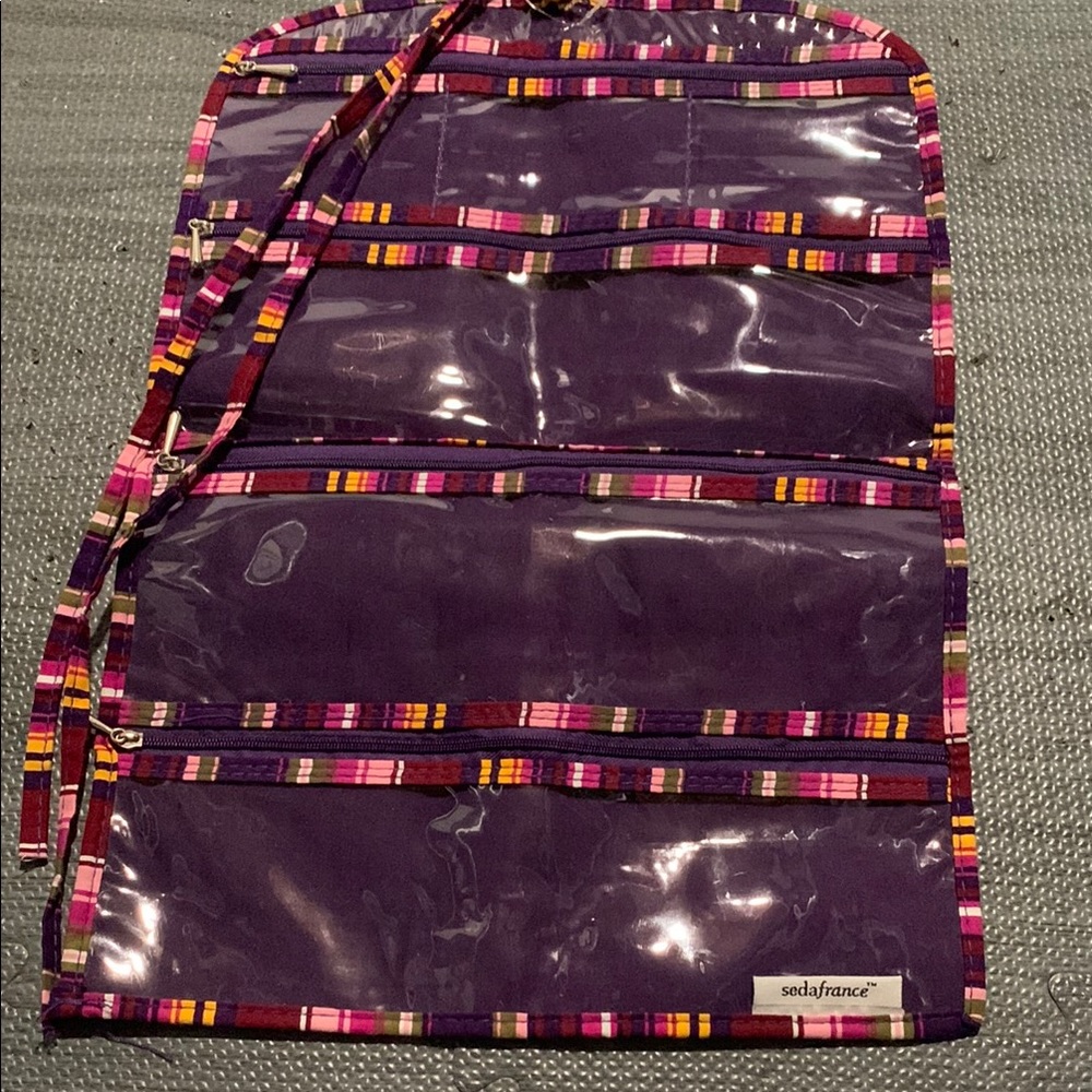 Purple Striped Cosmetic Bag with Glossy Finish